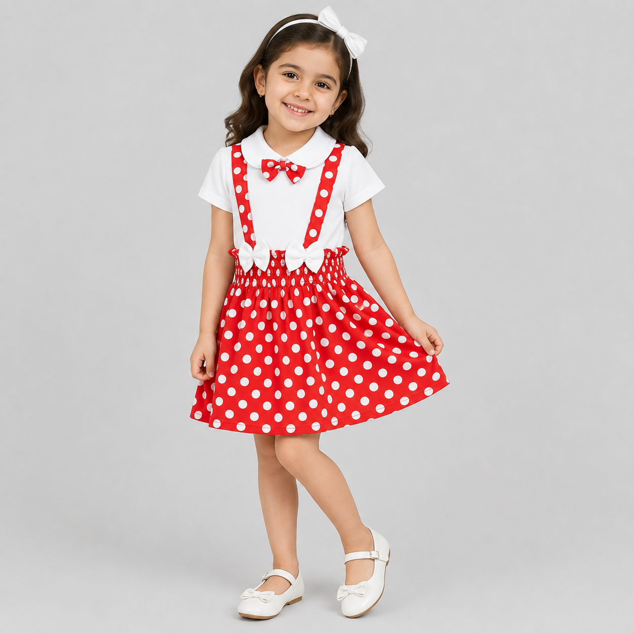 Minnie Polka Bow Suspender Frock