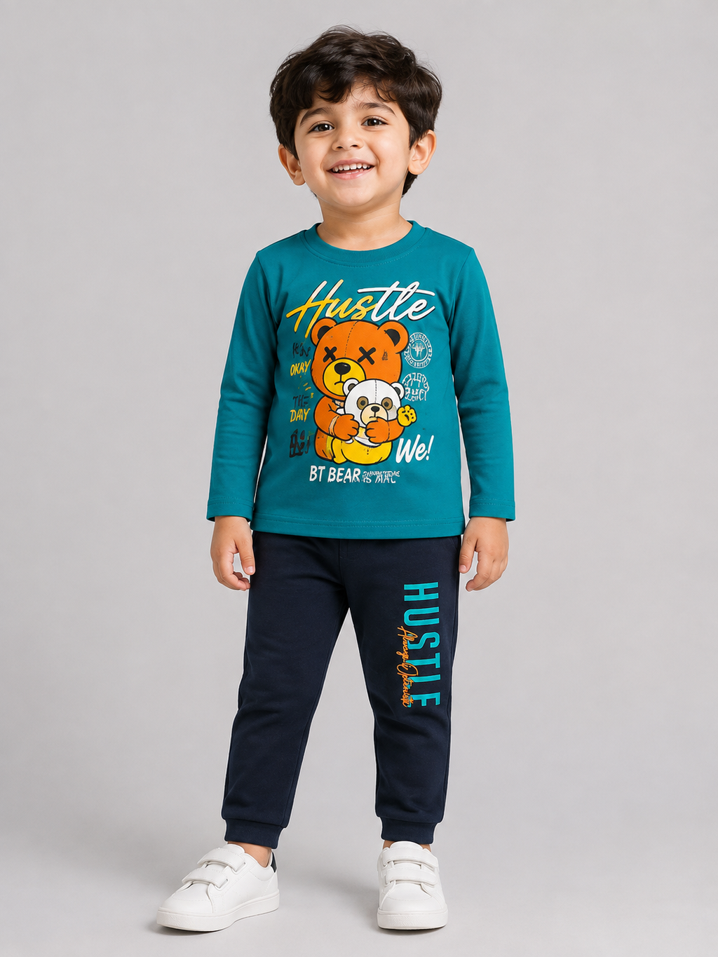 Hustle Teddy Boys’ Full-Sleeve Co-ord Set