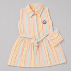 Pastel Rainbow Stripes Collared Dress with Sling Pouch
