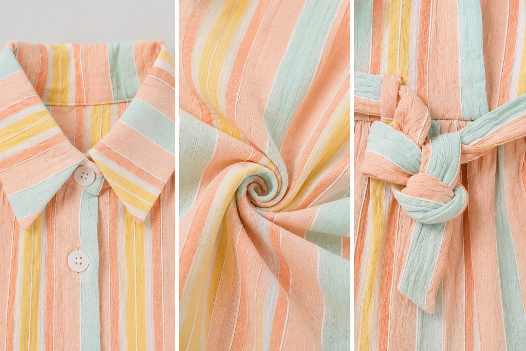 Pastel Rainbow Stripes Collared Dress with Sling Pouch
