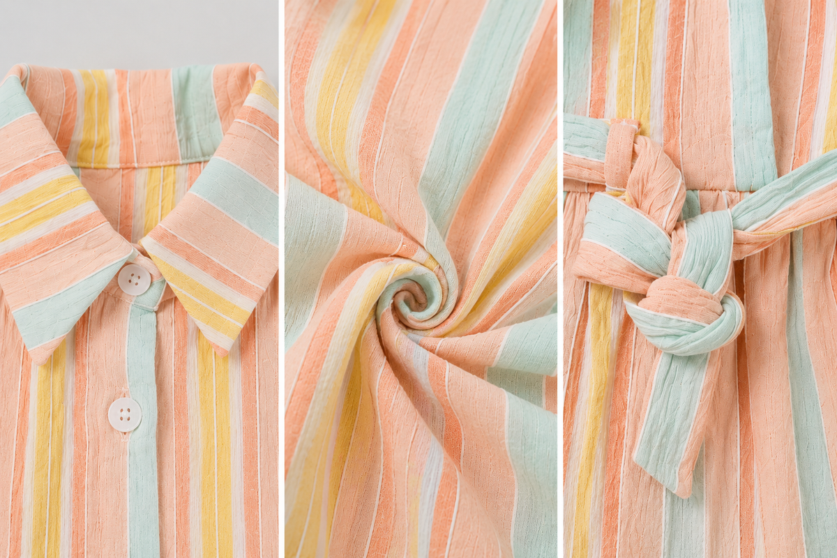 Pastel Rainbow Stripes Collared Dress with Sling Pouch
