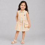 Pastel Rainbow Stripes Collared Dress with Sling Pouch