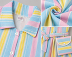 Pastel Rainbow Stripes Collared Dress with Sling Pouch