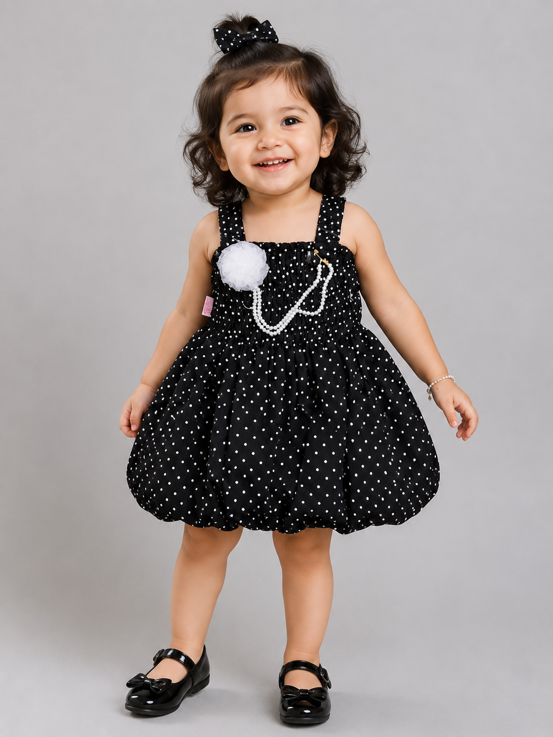Midnight Black Polka Balloon Dress