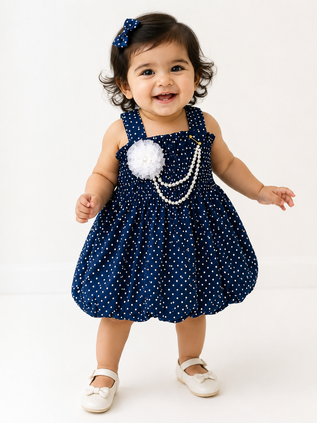 Midnight Blue Polka Balloon Dress