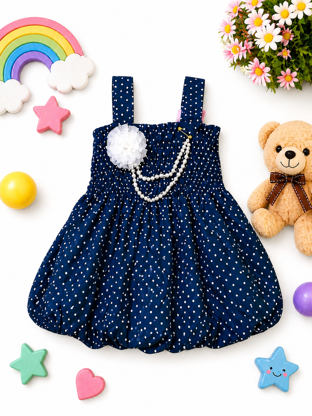 Midnight Blue Polka Balloon Dress