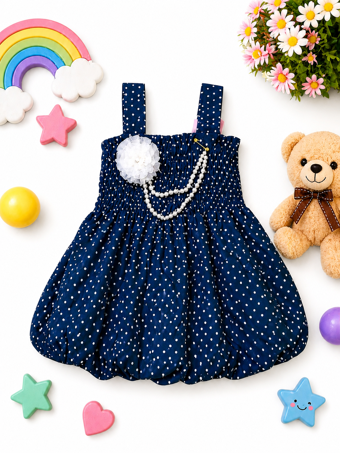 Midnight Blue Polka Balloon Dress