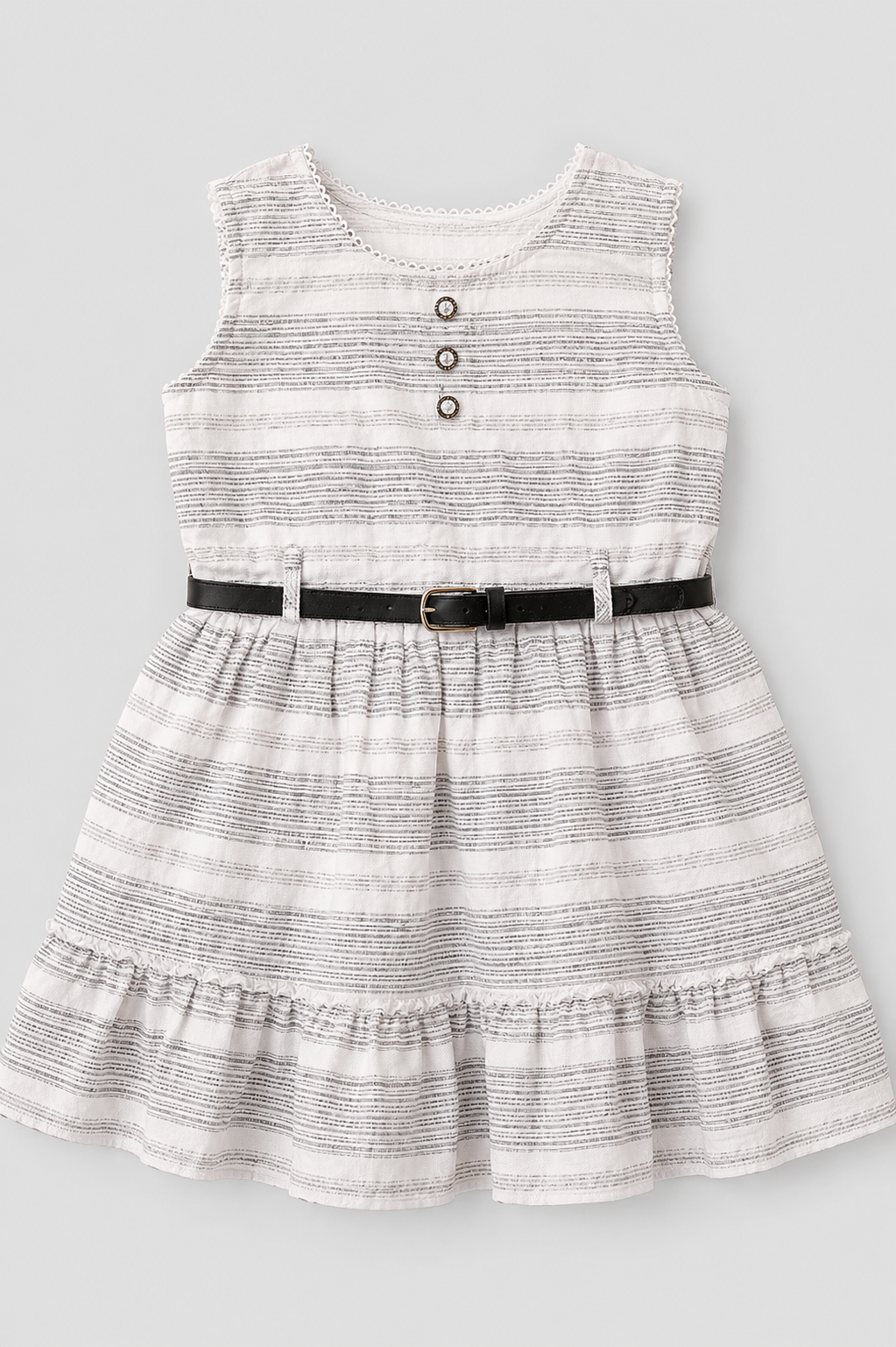 Elegant Striped Belted Frock
