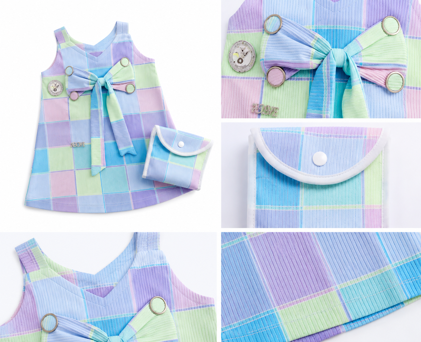 Pastel Check Bow Midi Dress
