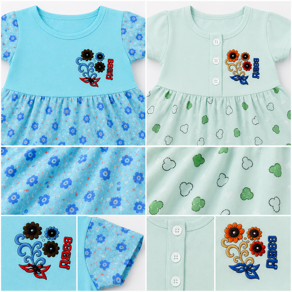 Floral & Heart Print Cotton Dress Set – 2 Piece