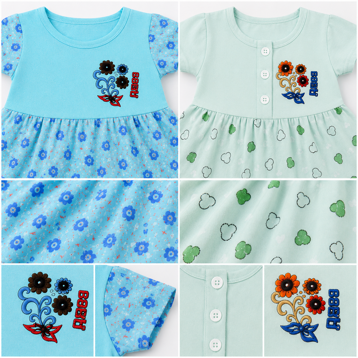 Floral & Heart Print Cotton Dress Set – 2 Piece