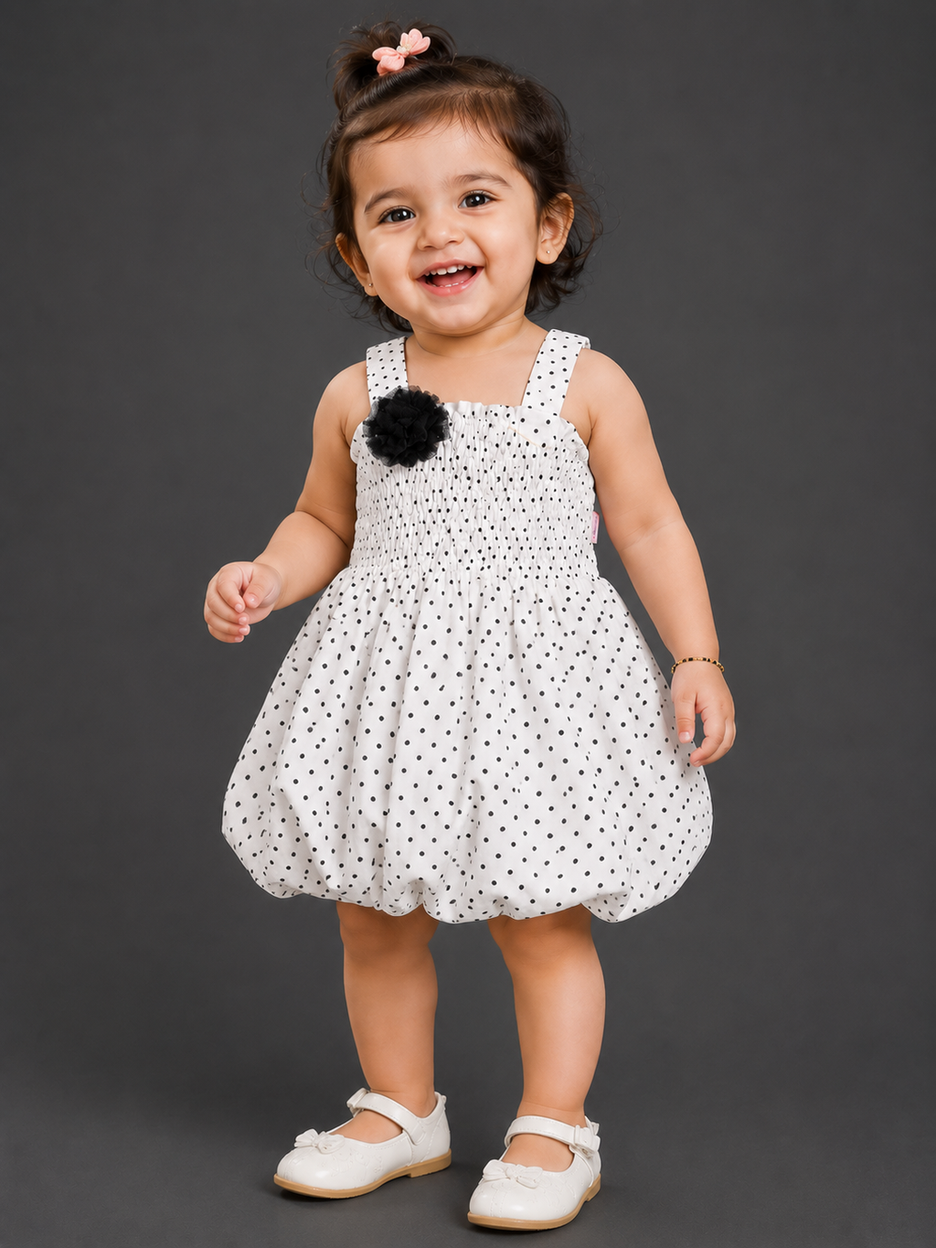 Pearl White Polka Balloon Dress