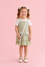 Cute Bunny Pocket Pinafore Dress Green