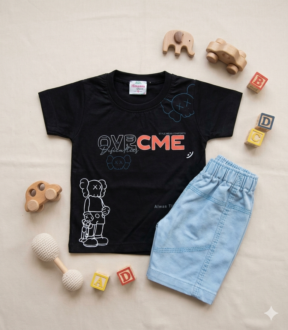 Cool Black Tee &amp; Denim Shorts Set