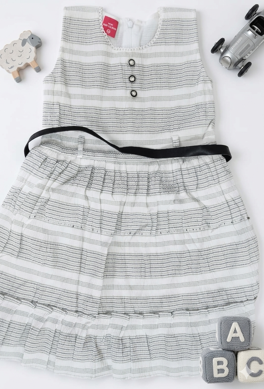 Elegant Striped Belted Frock