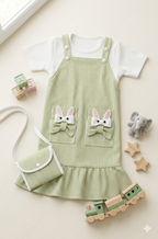 Cute Bunny Pocket Pinafore Dress Green