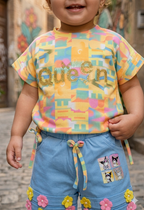 Yellow  Queen 3d Printed Top With floral Shorts