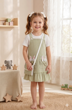 Cute Bunny Pocket Pinafore Dress Green