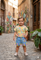 Yellow  Queen 3d Printed Top With floral Shorts