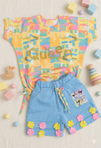 Yellow  Queen 3d Printed Top With floral Shorts