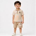 Boys’ Beige Striped Polo & Shorts Set