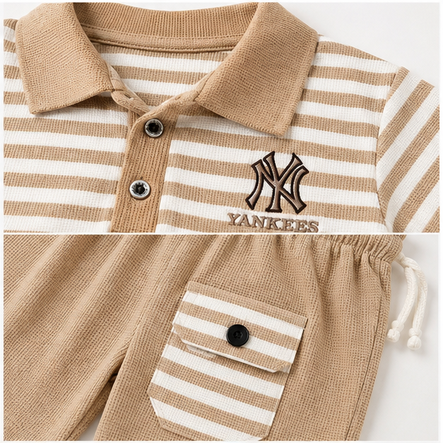 Boys’ Beige Striped Polo & Shorts Set