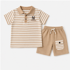Boys’ Beige Striped Polo & Shorts Set
