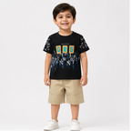 Boys Graphic T-Shirt & Beige Shorts Set