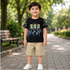Boys Graphic T-Shirt & Beige Shorts Set
