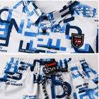 Boys Blue Print Collared Shirt & Shorts Set