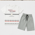 Urban Vibe Off-White Tee & Striped Denim Shorts Set