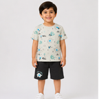Product Name: Boys’ Teal Elephant Print T-Shirt & Deep Green Shorts Set