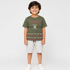 Urban Vibe Forest Green Tee & Striped Denim Shorts Set