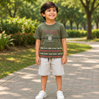 Urban Vibe Forest Green Tee & Striped Denim Shorts Set