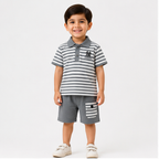 Boys’ Grey Striped Polo & Shorts Set