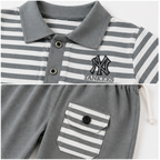 Boys’ Grey Striped Polo & Shorts Set