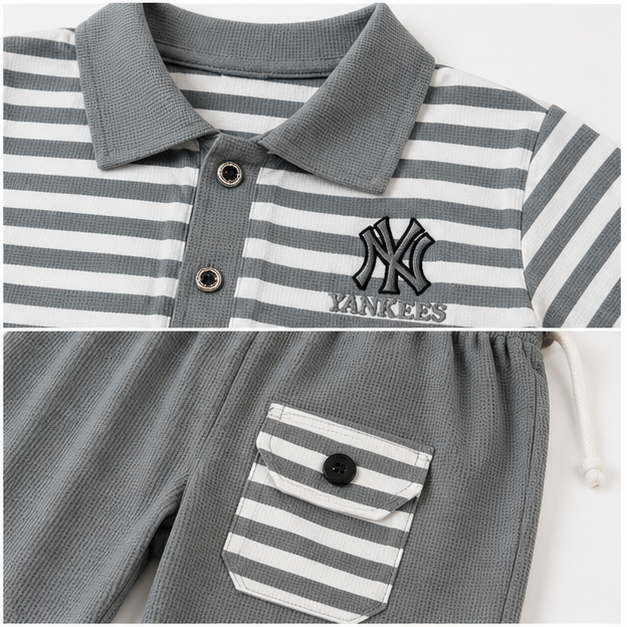 Boys’ Grey Striped Polo & Shorts Set