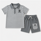 Boys’ Grey Striped Polo & Shorts Set
