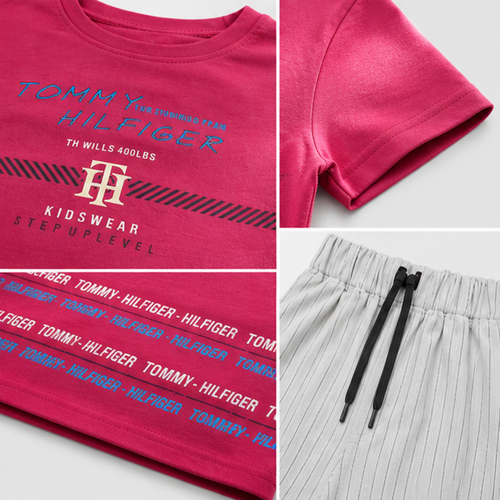 Urban Vibe Maroon Tee & Striped Denim Shorts Set
