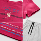 Urban Vibe Maroon Tee & Striped Denim Shorts Set