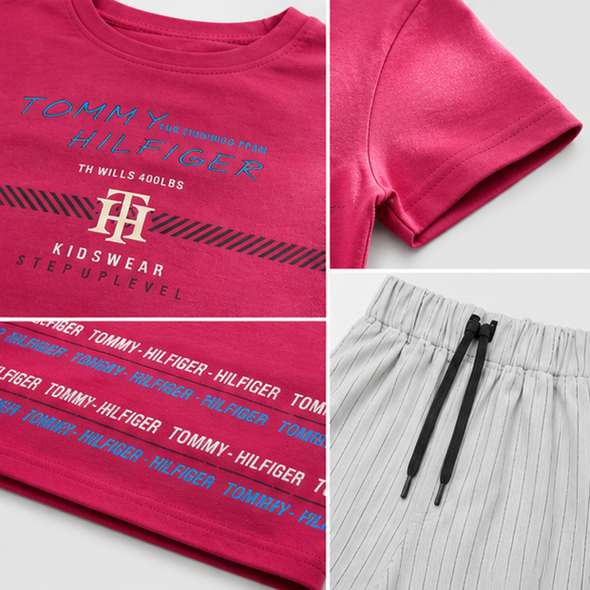 Urban Vibe Maroon Tee & Striped Denim Shorts Set