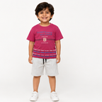Urban Vibe Maroon Tee & Striped Denim Shorts Set
