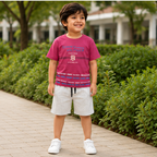 Urban Vibe Maroon Tee & Striped Denim Shorts Set