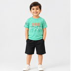 Boys Mint Green Graphic T-Shirt & Black Shorts Set