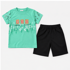 Boys Mint Green Graphic T-Shirt & Black Shorts Set
