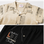 Beige Printed Shirt & Black Denim Shorts Set