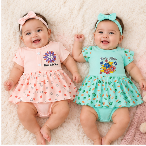 Baby Girls Floral & Heart Print Dress Set – Pack of 2