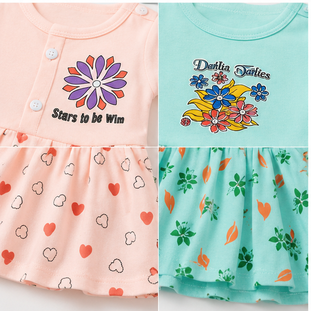 Baby Girls Floral & Heart Print Dress Set – Pack of 2