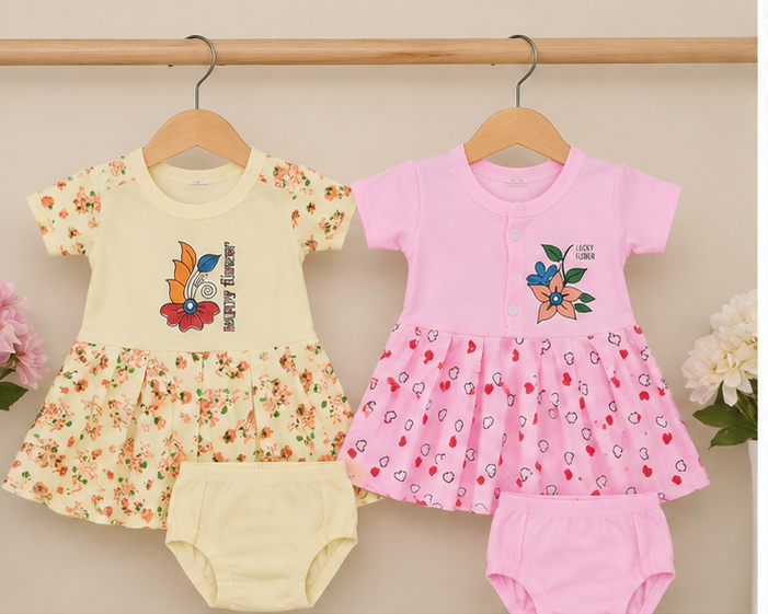 Floral & Heart Print Dress Set – Pack of 2