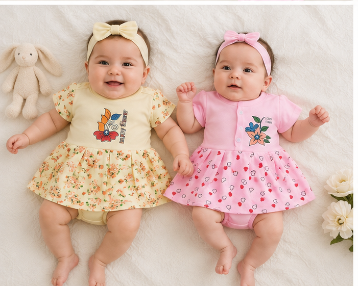 Floral & Heart Print Dress Set – Pack of 2